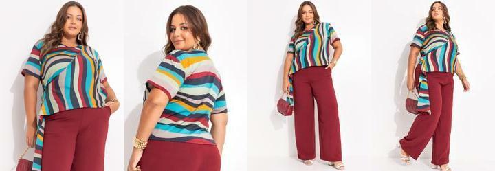 Blusa Listrado Irregular em Malha com Elastano