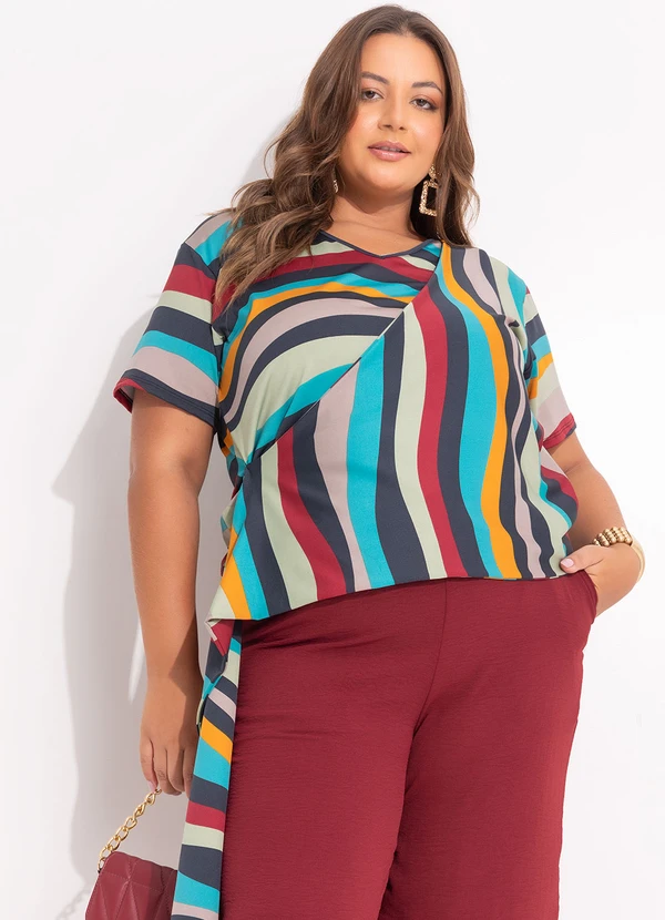 Marguerite - Blusa Listrado Irregular em Malha com Elastano