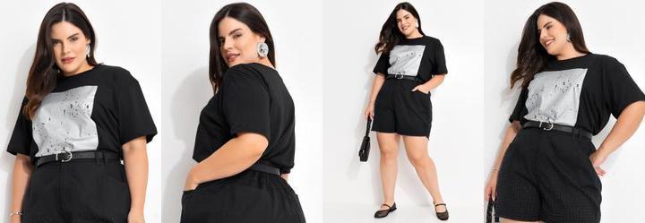 Blusa Preta em Malha de Algodo