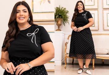 Blusa Preta em Malha de Algod�o