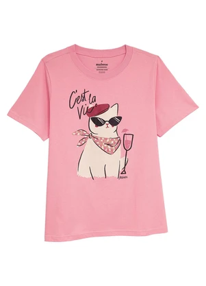 Malwee - Camiseta Ampla C'Est La Vie Plus Rosa - MALWEE