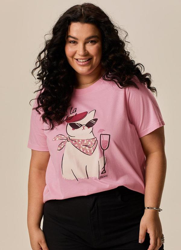 Malwee - Camiseta Ampla C'Est La Vie Plus Rosa