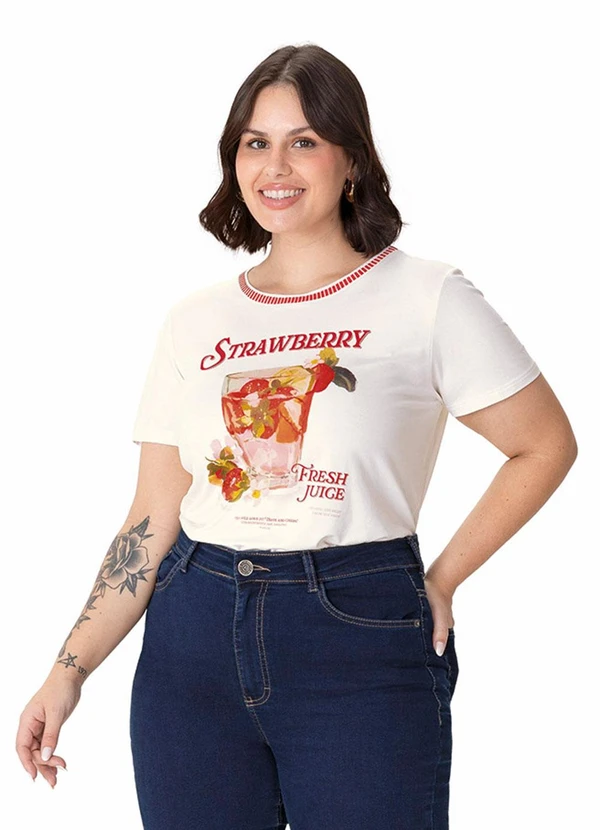 Malwee - Camiseta Ampla Strawberry Plus Off White