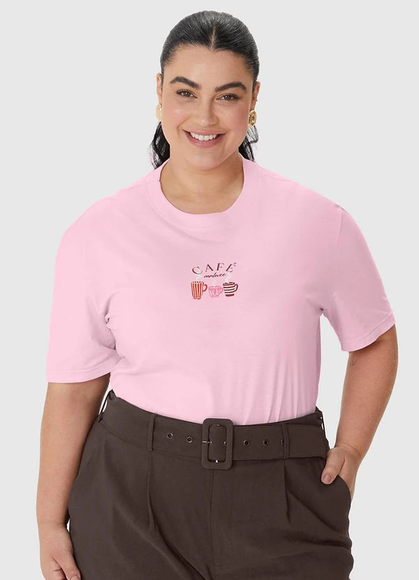 Malwee - Camiseta Coffee Plus Rosa Claro
