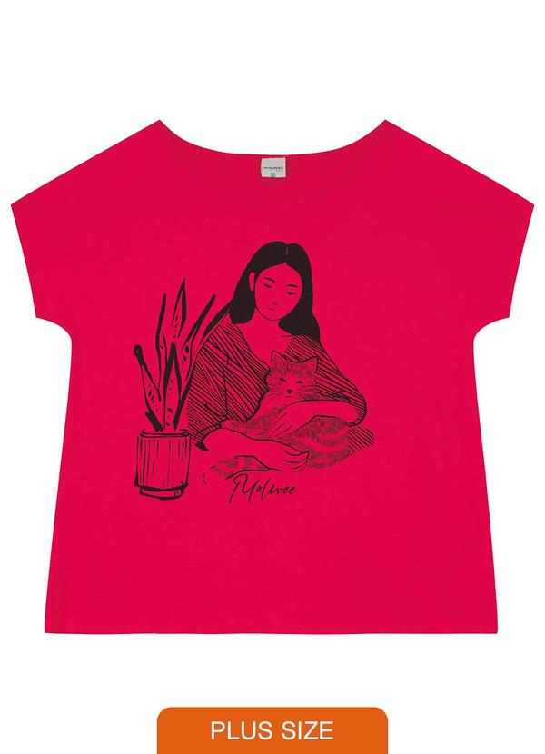 Malwee - Camiseta Millenial Mullet Plus Rosa Escuro