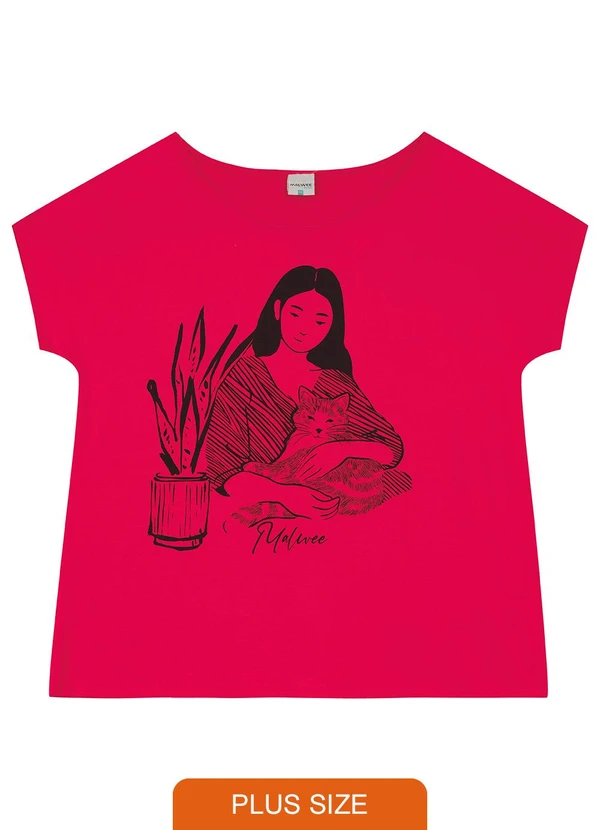 Malwee - Camiseta Millenial Mullet Plus Rosa Escuro