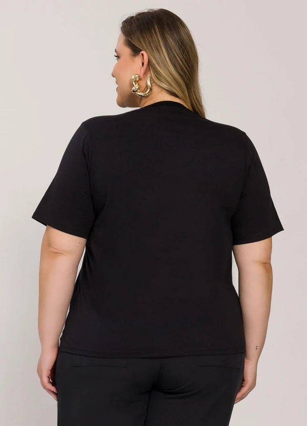 Lisamour - T-Shirt de Manga Curta com Estampa Frontal Preta 2