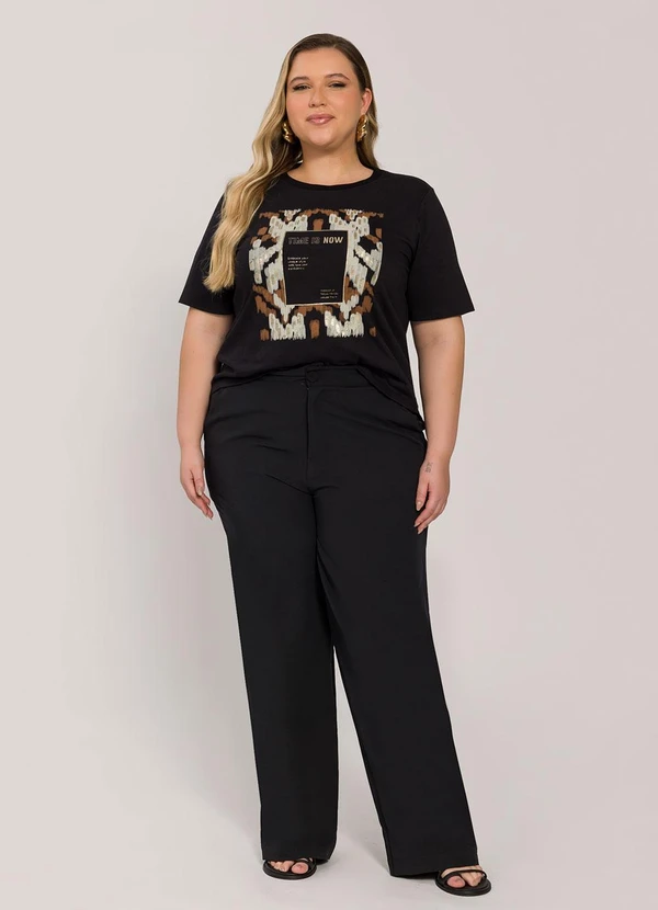 Lisamour - T-Shirt de Manga Curta com Estampa Frontal Preta 4