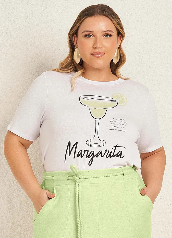 Lisamour - T-Shirt Estampada Moderna Branco