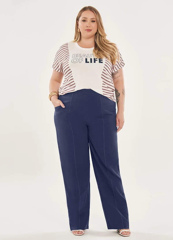 Lisamour - T-Shirt Listrada com Estampa Frontal Branca 2