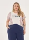 Lisamour - T-Shirt Listrada com Estampa Frontal Marrom - variação: Branca