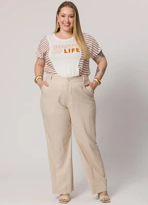 Lisamour - T-Shirt Listrada com Estampa Frontal Marrom - LISAMOUR