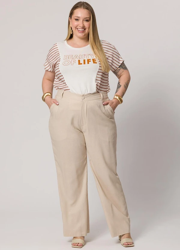 Lisamour - T-Shirt Listrada com Estampa Frontal Marrom 2