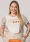 Lisamour - T-Shirt Listrada com Estampa Frontal Marrom - variação: Marrom