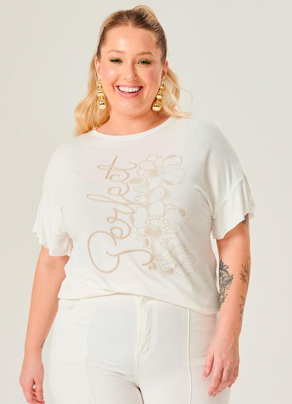 Lisamour - T-Shirt Manga Curta com Bordado Off White