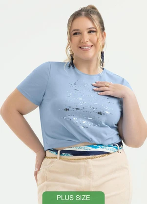 Cativa - T-Shirt Plus Size em Algodão Azul Claro - CATIVA