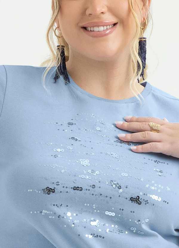 Cativa - T-Shirt Plus Size em Algodão Azul Claro 3