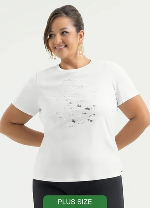 Cativa - T-Shirt Plus Size em Algodão Branco  - CATIVA