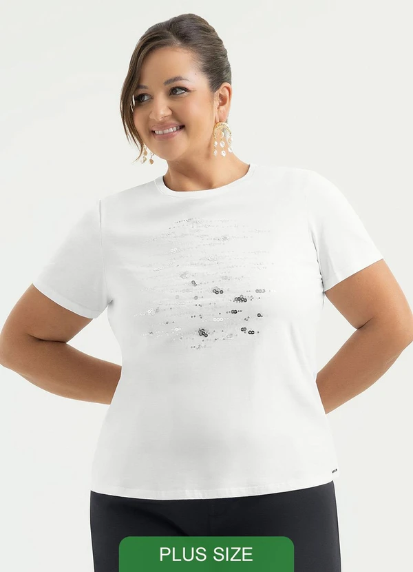 Cativa - T-Shirt Plus Size em Algodão Branco