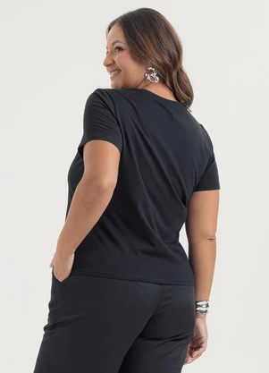 Cativa - T-Shirt  Plus Size em Algodão Preto - CATIVA