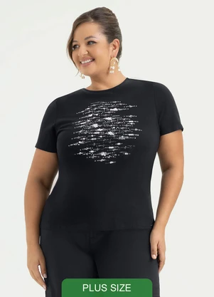 Cativa - T-Shirt Plus Size em Algodão Preto - CATIVA