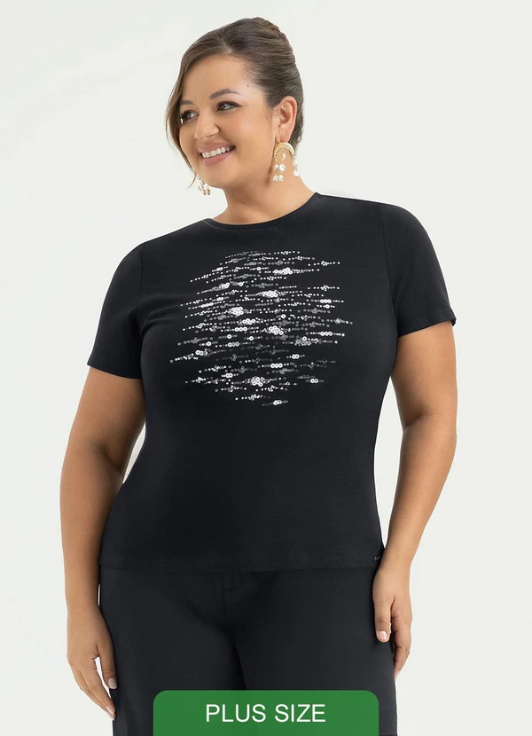 Cativa - T-Shirt Plus Size em Algodão Preto