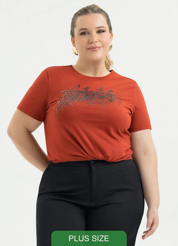 Cativa - T-Shirt Plus Size em Algodão Vermelho Escuro