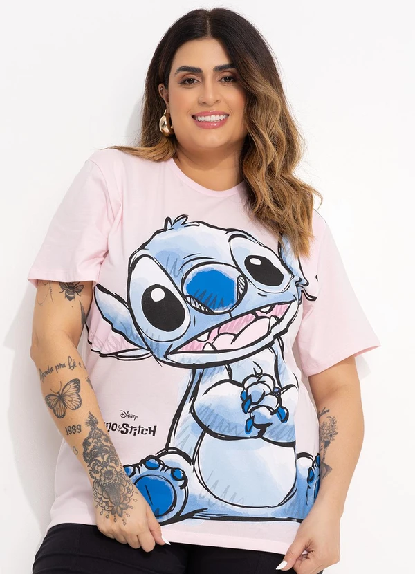 Disney - T-Shirt Rosa em Malha de Algodão Penteado