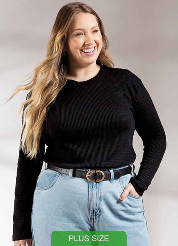 Habana - Blusa Feminina Mde Manga Longa em Tricô Preto