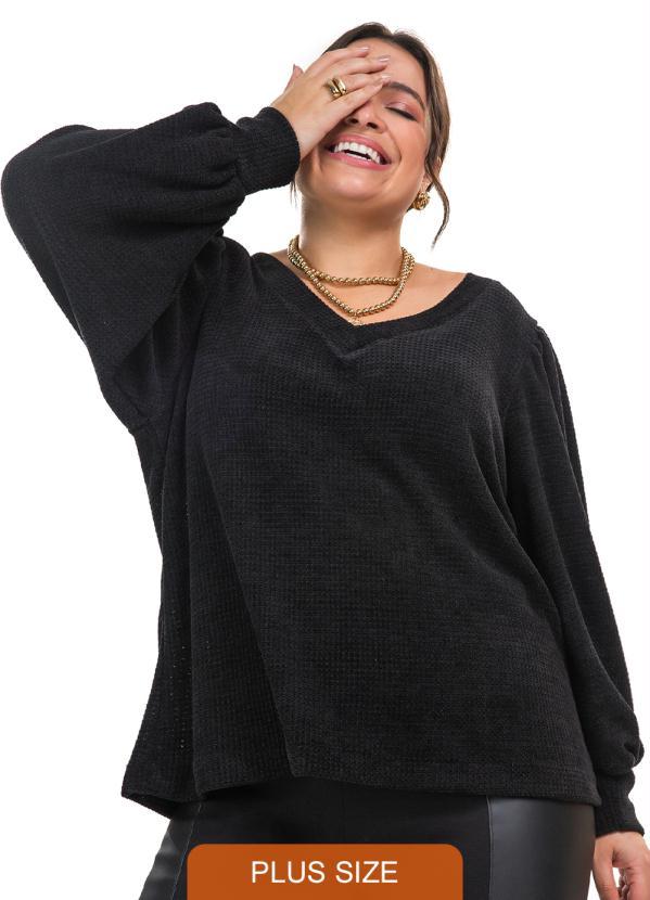 Secret Glam - Blusao Tricot Rib Preto