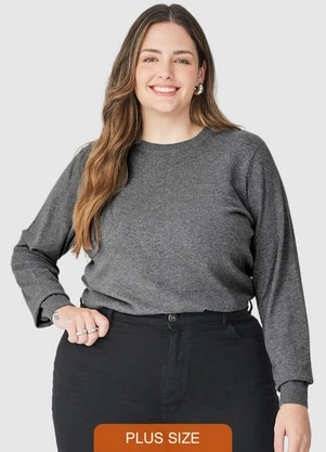 Malwee - Suéter Feminino Básico Plus Cinza - MALWEE