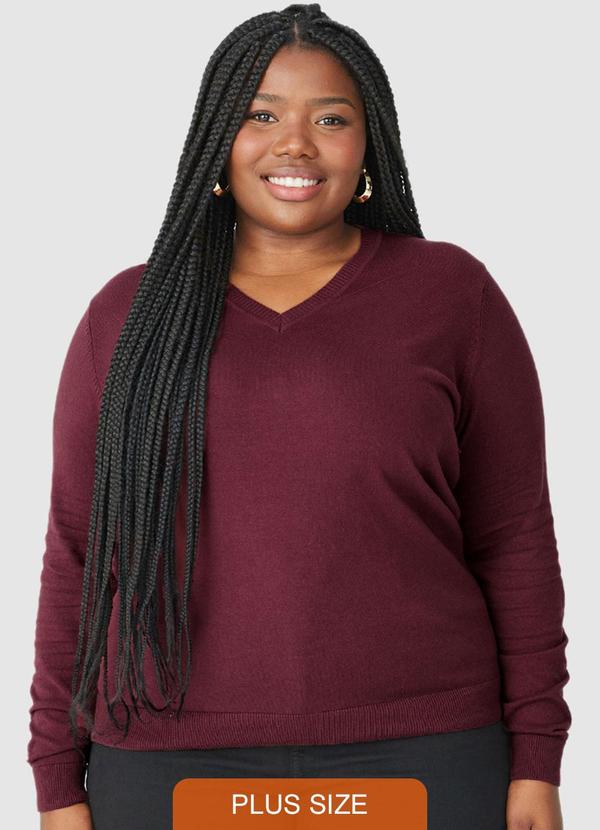 Malwee - Suéter Feminino Tradicional em Tricô Plus Roxo