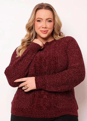 Torra - Suéter Plus Size Feminino Chenille Vinho - TORRA