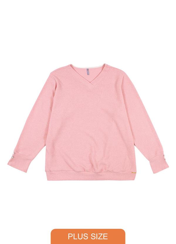 Cativa Plus Size - Tricô Feminino com Decote em V Rosa