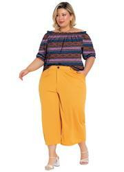 Blusa �tnica Azul com Decote Ciganinha Plus Size