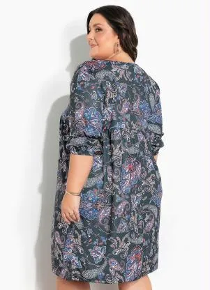 Marguerite - Vestido Arabescos Verde com Drapeado Plus Size - MARGUERITE