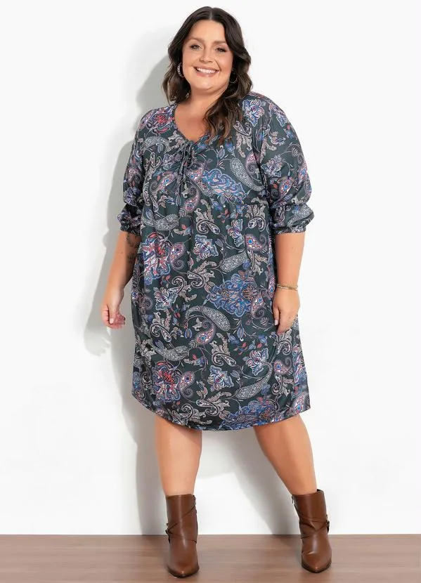 Marguerite - Vestido Arabescos Verde com Drapeado Plus Size 3