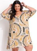 Vestido Abstrato Bege em Malha de Viscose