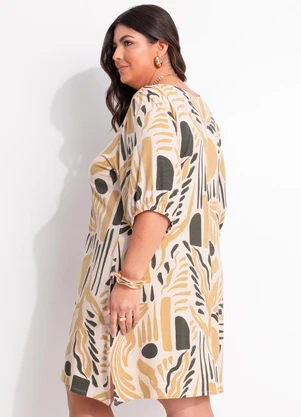Marguerite - Vestido Abstrato Bege em Malha de Viscose - MARGUERITE