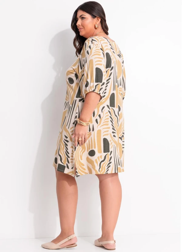 Marguerite - Vestido Abstrato Bege em Malha de Viscose 5