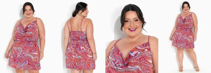 Vestido Abstrato com Decote Degag Plus Size