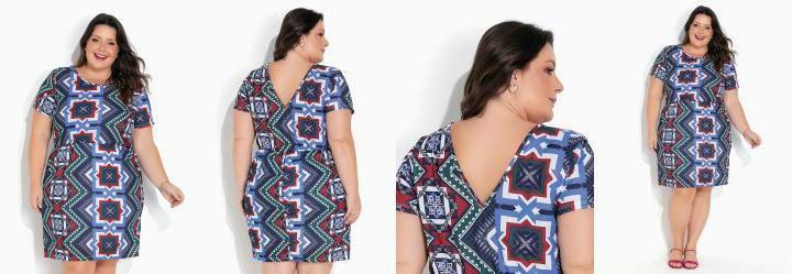 Vestido Abstrato com Decote V Plus Size