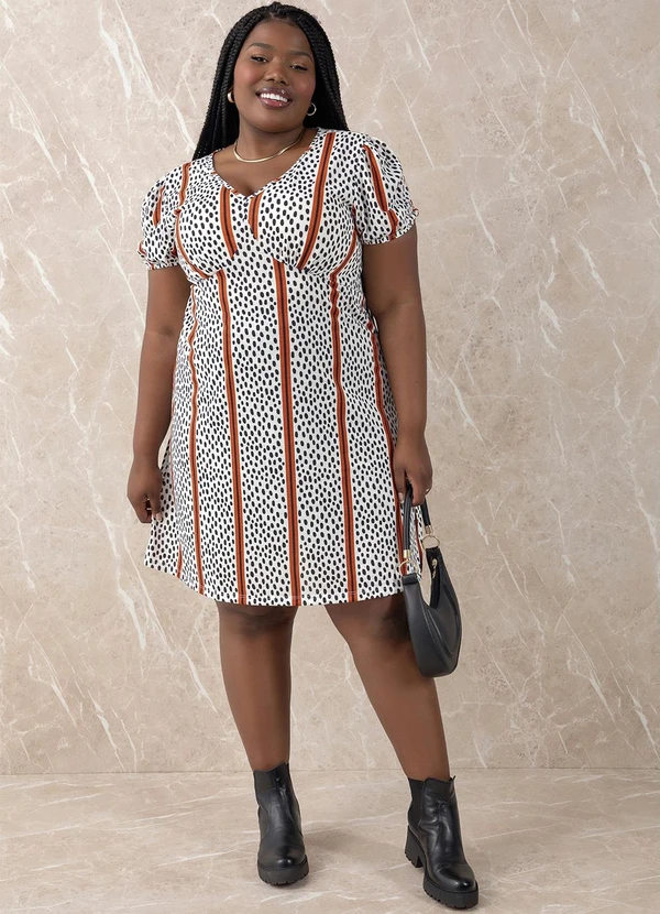 Marguerite - Vestido Abstrato e Listras com Mangas Plus Size 2
