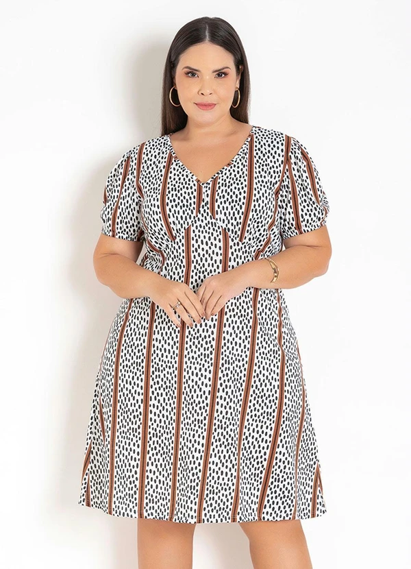 Marguerite - Vestido Abstrato e Listras com Mangas Plus Size 3