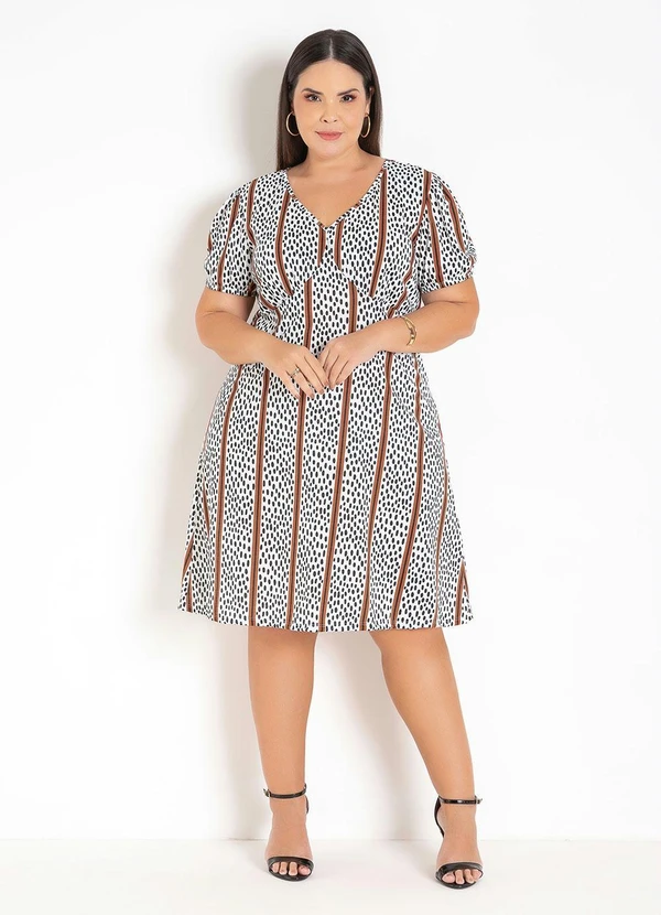 Marguerite - Vestido Abstrato e Listras com Mangas Plus Size 5