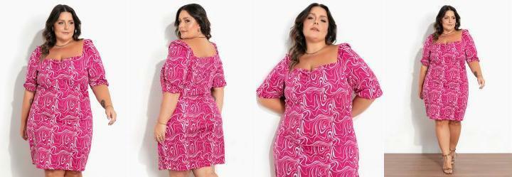Vestido Abstrato Pink Decote Corao Plus Size