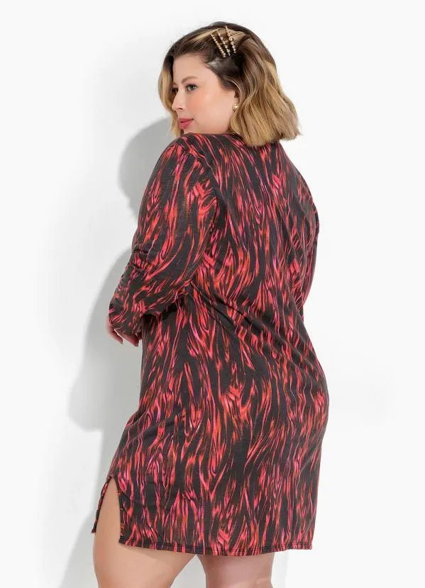 Marguerite - Vestido Abstrato Preto com Fenda Plus Size 3