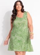 Vestido Abstrato Verde em Malha de Viscose