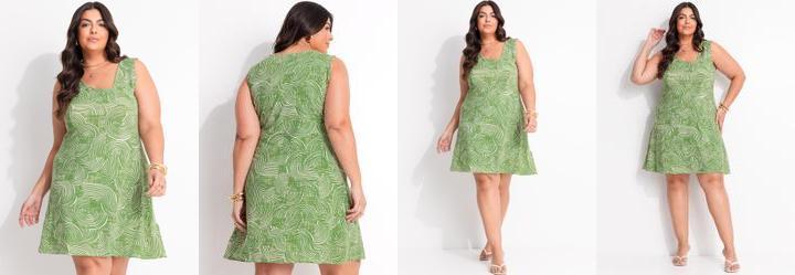 Vestido Abstrato Verde em Malha de Viscose