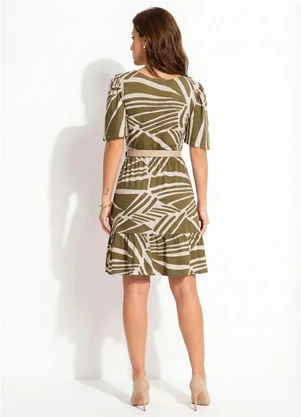Quintess - Vestido  Abstrato Verde em Malha de Viscose - QUINTESS